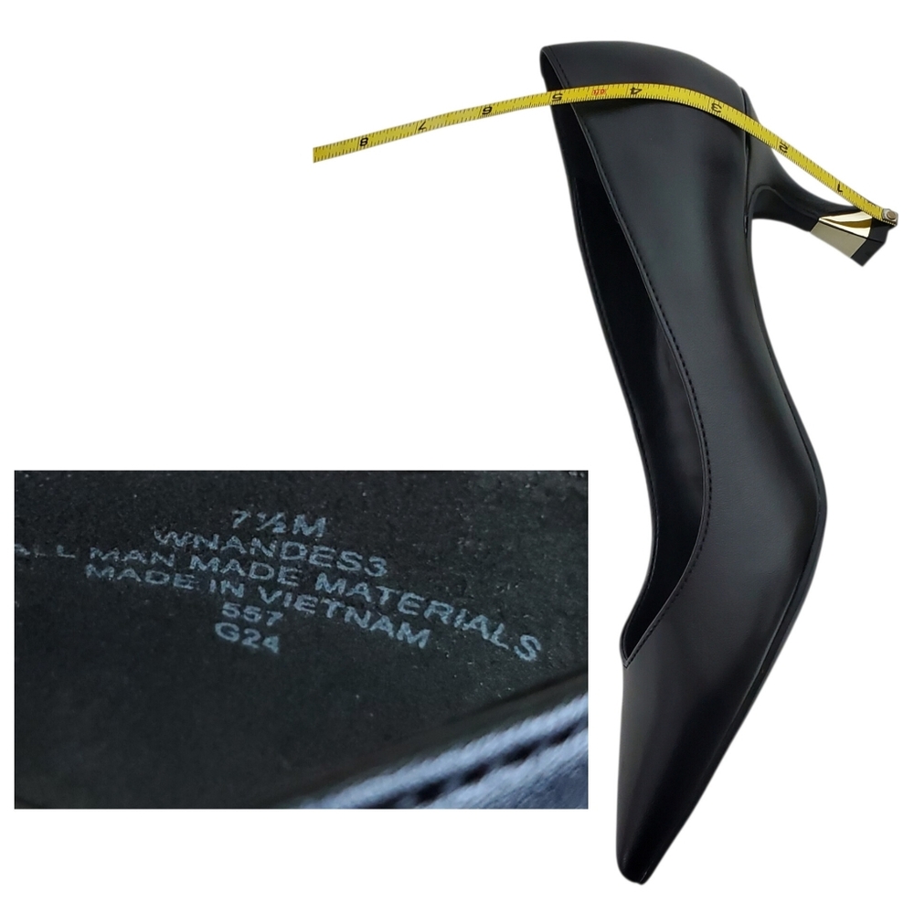 New Nine West Andes kitten heel dress pumps black faux leather career academia - Picture 13 of 13